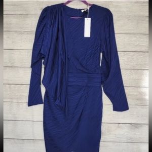 Ronny Kobo Shanaya Draped Moire Mini Dress Blue Medium NWT Cocktail $545